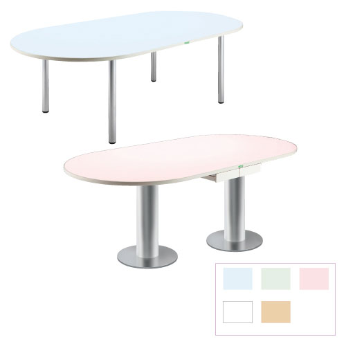 ナースステーションテーブル KT-242MP ﾅｰｽｽﾃｰｼｮﾝﾃｰﾌﾞﾙ 天板：ピンク／脚：シルバー(19-5925-13-03)【ケルン】[1台単位]