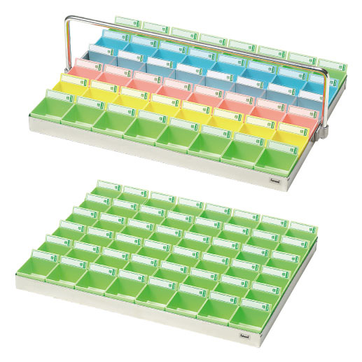 投薬トレー（４８人用）ハンガー付 ST-485H(ｽﾃﾝ/5ｼｮｸ) ﾄｳﾔｸﾄﾚｰ48ﾆﾝﾖｳﾊﾝｶﾞｰﾂｷ(19-7690-