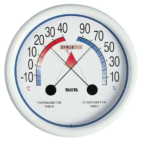 温湿度計 食中毒注意ゾーン付 オンシツドケイチュウイゾーンツキ(20-2308-00)5488(Nホワイト)