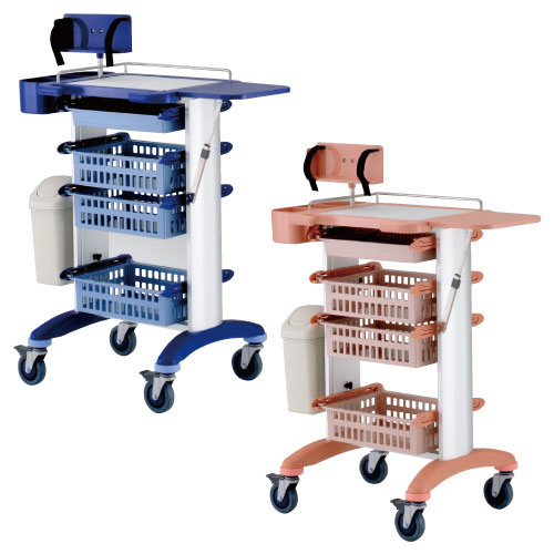 処置・包交カート ｼｮﾁ･ﾎｳｺｳｶｰﾄ(23-3410-01)C43C-S05(ｺｰﾗﾙﾋﾟﾝｸ)ブルー ブルー