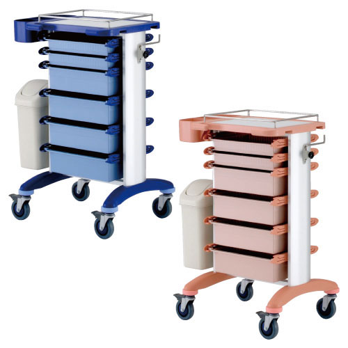 処置・包交カート C43C-H01(ｺﾊﾞﾙﾄﾌﾞﾙｰ) ｼｮﾁ･ﾎｳｺｳｶｰﾄ ピーチ(23-3411-00-01)【サカセ化