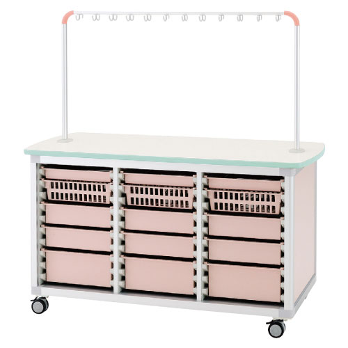 作業台（ハンガー付対面タイプ） WT-1506-2(ﾎﾝﾀｲ:ﾋﾟｰﾁ) ｻｷﾞｮｳﾀﾞｲ 透明(23-3638-00-03)【サカセ化学工業】[1台単位]