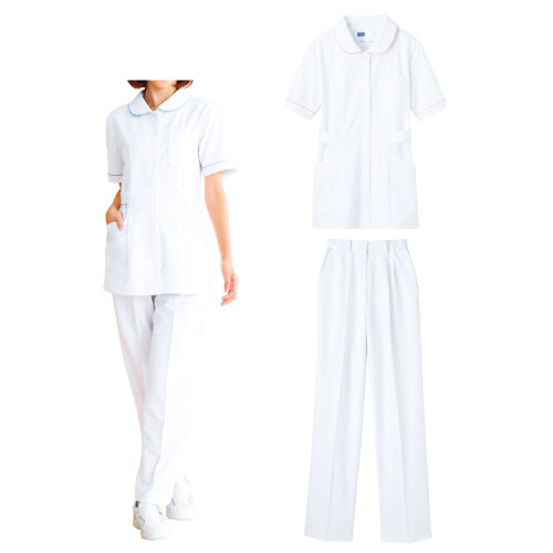 ナースウェア チュニック ﾅｰｽｳｪｱﾁｭﾆｯｸ(23-5810-01)WH11101(M)ホワイト×ピンク（１０６） ホワイト×ピンク（１０６）