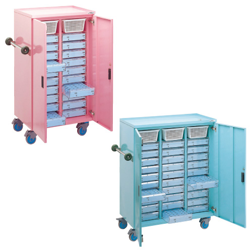 エコノミー与薬カート（３０床用） EYN-30(ﾄﾚｰﾀｲﾌﾟ) ｴｺﾉﾐｰﾖﾔｸｶｰﾄ30ｼｮｳﾖｳ ピンク(23-6681-01-01)【日本医理器材】[1台単位]