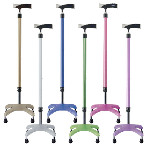 ソフトグリップ四点杖（アルミ） ｿﾌﾄｸﾞﾘｯﾌﾟ4ﾃﾝﾂﾞｴ(ｱﾙﾐ) MRA-06604(ｸﾞﾘｰﾝ)【1本単位】(24-2055-05)