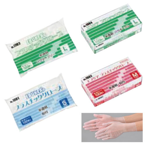 エブケアプラスチックグローブ（粉付） ｴﾌﾞｹｱﾌﾟﾗｽﾁｯｸｸﾞﾛｰﾌﾞ(24-2573-00)1002(100ﾏｲｲﾘ)Ｍ【30箱単位】