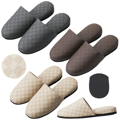 スリッパ（チェック柄） HP-19(12ｿｸｲﾘ) ｽﾘｯﾊﾟ(ﾁｪｯｸｶﾞﾗ) ベージュ(24-3030-00-02)【松吉医科器械】[1箱単位]