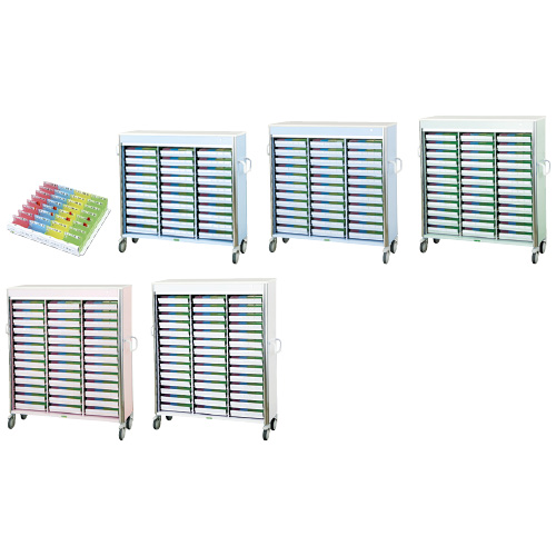 ケルン 与薬カート レギュラータイプ(3列) ヨヤクカートレギュラータイプ3レツ KC-475-S(30ショウ) ライトブルー(24-3921-00-01)【1台単位】