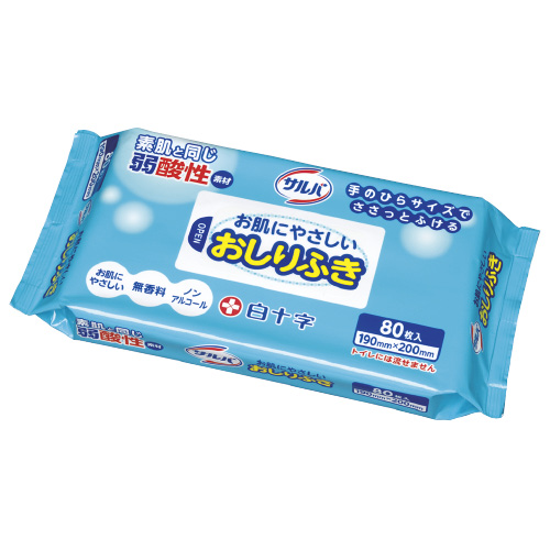 白十字 サルバお肌にやさしいおしりふき ｻﾙﾊﾞｵﾊﾀﾞﾆﾔｻｼｲｵｼﾘﾌｷ 45078(19X20CM)80ﾏｲ(24-4035-00)【1個単位】