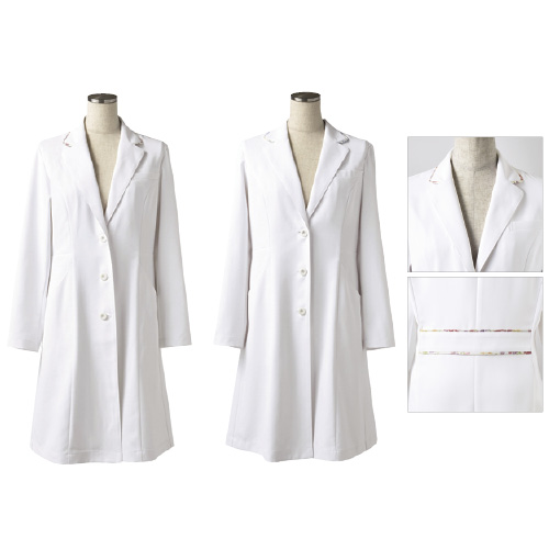 レディスドクターコート LW102-13(ﾎﾜｲﾄ/ｱﾒﾘﾌﾞﾙ ﾚﾃﾞｨｽﾄﾞｸﾀｰｺｰﾄ ３Ｌ(24-5269-01-05)【住商モンブラン】[1枚単位]