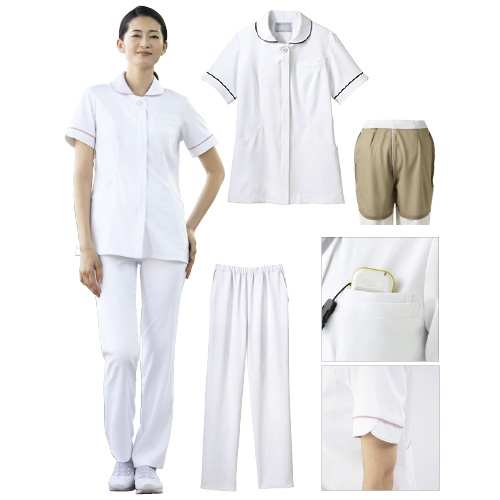 住商モンブラン ナースジャケット ﾅｰｽｼﾞｬｹｯﾄ 73-2002(ｼﾛXﾗﾍﾞﾝﾀﾞ&ﾋﾟ【1枚単位】(24-5270-00) Ｍ