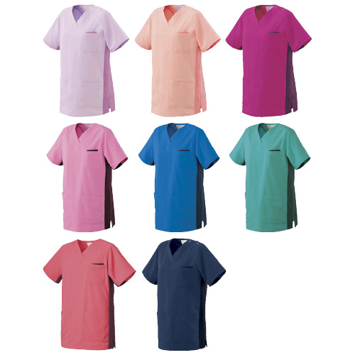 スクラブ（女性用） HS-8021(Mﾌﾞﾙｰ/ﾈｲﾋﾞｰ) ｽｸﾗﾌﾞ ＬＬ(24-5362-04-04)【オンワード商事】[1枚単位]