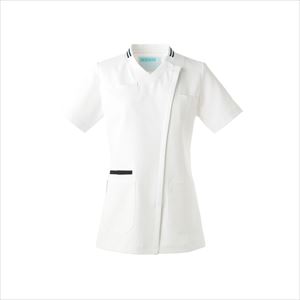 レディススクラブ 036-28 3L ホワイト×ネイビー3L【KAZEN】(036-28)(24-6507-00-05)【1単位】