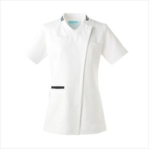 レディススクラブ 036-28 4L ホワイト×ネイビー４Ｌ【ＫＡＺＥＮ】(036-28)(24-6507-00-06)【1単位】