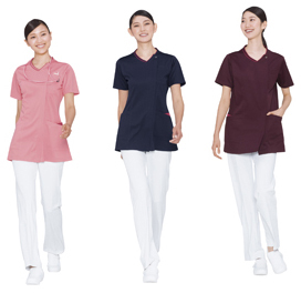 女子スクラブ RF-5087(L) ｼﾞｮｼｽｸﾗﾌﾞ ボルドー＋ピンク(24-6524-02-03)【ナガイレーベン】[1枚単