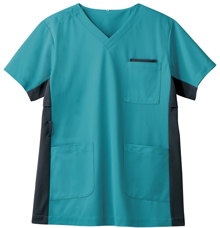 スクラブジャケット（男女兼用） 72-724(ﾋﾟｰｺｯｸG/ﾁｬｺｰﾙ ｽｸﾗﾌﾞｼﾞｬｹｯﾄ(ﾀﾞﾝｼﾞｮｹﾝ Ｍ(24-6528-04-02)【住商モンブラン】[1枚単位]