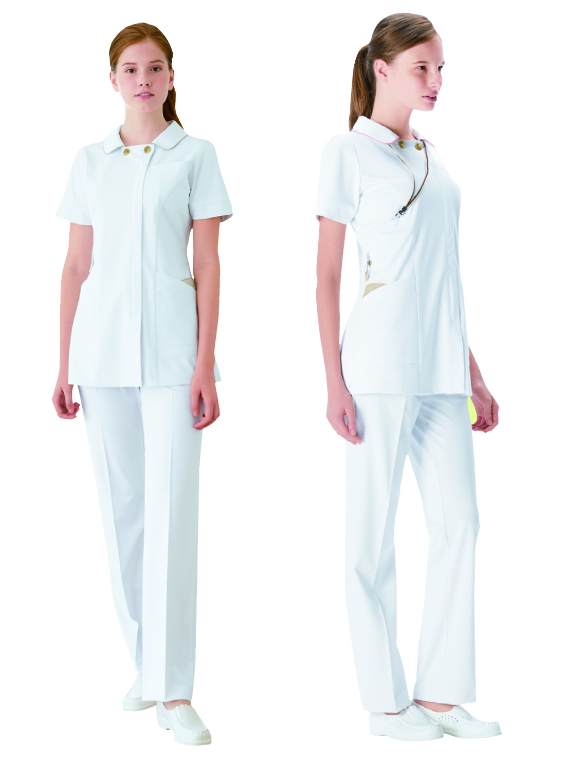 チュニックLX-3712(S) ﾁｭﾆｯｸ Ｔベージュ＋ピンク(ナガイレーベン)(24-6985-00-02)【1枚単位】