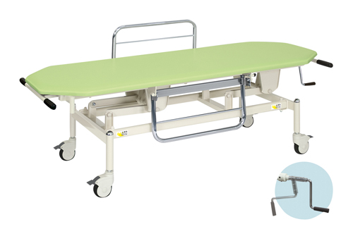 手動ライトストレッチャー１００TB-1199(65X190X48-86 ｼｭﾄﾞｳﾗｲﾄｽﾄﾚｯﾁｬｰ100 ビニルレザーライトブルー(高田ベッド製作所)(24-7165-00-06)【1台単位】