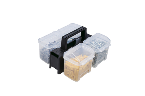 パーツケースストッカー４Ｐ1433(ﾌﾞﾗｯｸ/ｸﾘｱ) ﾊﾟｰﾂｹｰｽｽﾄｯｶｰ4P(明邦化学工業)(24-7226-00)