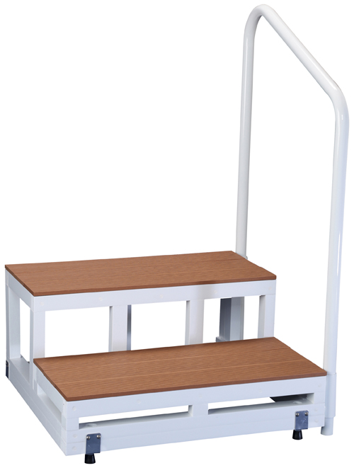 バリアフリー踏台（２段・手すり１本）F2-1TD(ﾃﾞｯｷｻﾞｲ) ﾊﾞﾘｱﾌﾘｰﾌﾐﾀﾞｲ2ﾀﾞﾝﾃｽﾘ1(松吉医科器械)(24-7721-02)【1台単位】