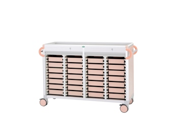 与薬カート（朝昼夕寝る前）ＹＴ－９C3407Y-NS414SB(ﾌﾞﾙｰ) ﾖﾔｸｶｰﾄYT-9ｾｯﾄ トレー：ピーチ(サカセ化